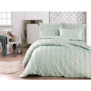 Lenjerie de pat dubla Exclusive Satin 6 piese, Wafel - Sea Green, Hobby, Bumbac Satinat imagine