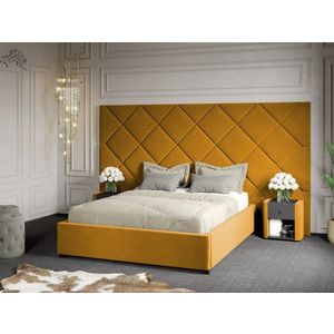 Pat Tapitat cu Panou 305x171 C4 Dubai cu somiera fixa Galben - Velluto 8 140x200 imagine