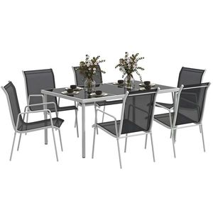 Outsunny Set de Grădină cu Masă Dreptunghiulară din Sticlă și 6 Scaune Stivuibile, 150x90x72 cm, Negru | Aosom Romania imagine
