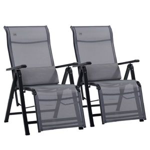 Outsunny Scaun Rabatabil de Gradina Zero Gravity Set 2 Piese cu Spatar Reglabil in 9 Pozitii si Perne, 65x70x111cm, Gri imagine