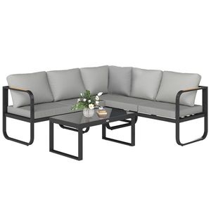 Outsunny Set Mobilier de Grădină cu Canapea cu 3 Locuri, Canapea cu 2 Locuri și Măsuță de Cafea, 180x60x64 cm, Gri | Aosom Romania imagine