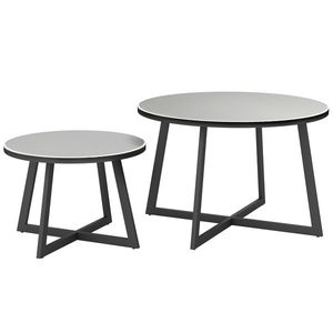Outsunny Set 2 Măsuțe de Grădină cu Blat din Sticlă Securizată, Ø70x45 cm, Gri | Aosom Romania imagine