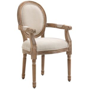 HOMCOM Scaun de Sufragerie cu Brațe, Scaune în Stil Clasic cu Tapițerie din Material Textil, 56x54x96 cm, Alb Crem | Aosom Romania imagine