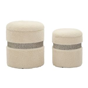Mauro Ferretti Puff cu Depozitare Saint-Moritz Crem Set 2 Buc cm Ø 40x47-32x37 | Aosom Romania imagine