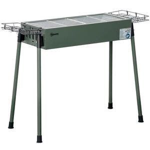 Outsunny Gratar Portabil cu Cărbuni și Coșuri Laterale cu Cârlige, Plită Compactă din Oțel Inoxidabil, 77x30x70 cm, Verde | Aosom Romania imagine