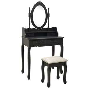 vidaXL Set masă toaletă cu taburet negru 75x69x140 cm lemn paulownia imagine