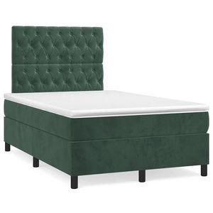 vidaXL Pat cu arcuri, saltea și LED, verde închis, 120x190 cm, catifea imagine