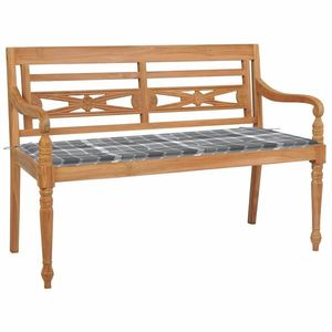 vidaXL Bancă Batavia cu pernă gri model carouri 120 cm lemn masiv tec imagine