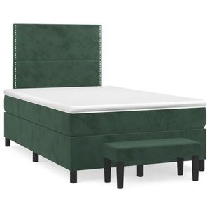 vidaXL Pat box spring cu saltea, verde închis, 120x190 cm, catifea imagine