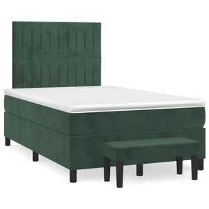 vidaXL Pat box spring cu saltea, verde închis, 120x190 cm, catifea imagine