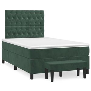 vidaXL Pat box spring cu saltea, verde închis, 120x190 cm, catifea imagine