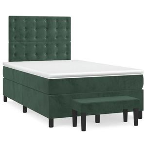 vidaXL Pat box spring cu saltea, verde închis, 120x190 cm, catifea imagine