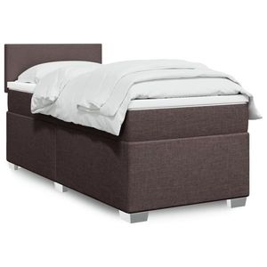 vidaXL Pat cu arcuri, saltea și LED, maro închis, 90x190 cm, textil imagine