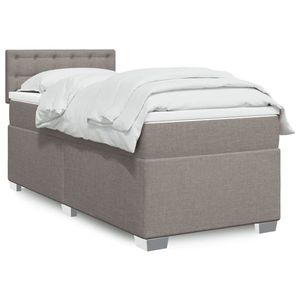 vidaXL Pat cu arcuri, saltea și LED, gri taupe, 90x190 cm, textil imagine