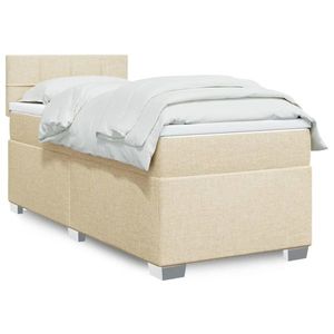 vidaXL Pat cu arcuri, saltea și LED, crem, 80x200 cm, textil imagine