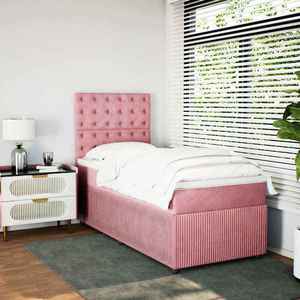 vidaXL Pat box spring cu saltea, roz, 80x200 cm, catifea imagine