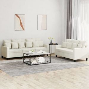 vidaXL Set de canapele cu perne, 2 piese, crem, catifea imagine