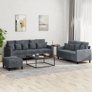 vidaXL Set de canapele cu perne, 2 piese, gri închis, catifea imagine