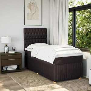 vidaXL Pat box spring cu saltea, maro închis, 90x190 cm, textil imagine