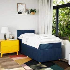 vidaXL Pat box spring cu saltea, albastru, 80x200 cm, textil imagine