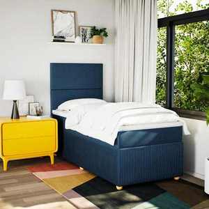 vidaXL Pat box spring cu saltea, albastru, 90x190 cm, textil imagine