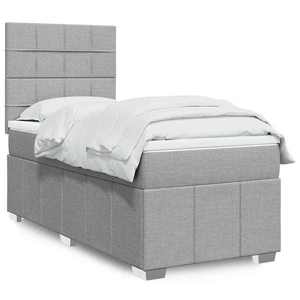 vidaXL Pat box spring cu saltea, gri deschis, 90x190 cm, textil imagine