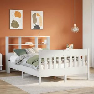 vidaXL Cadru de pat cu tăblie, alb, 140x190 cm, lemn masiv de pin imagine