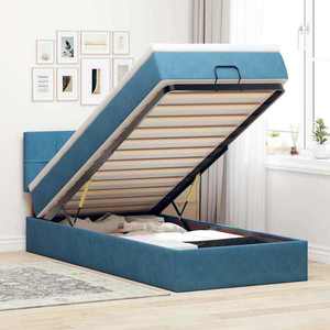 vidaXL Cadru de pat otoman cu saltea, catifea albastru închis 90x190cm imagine