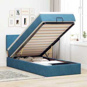 vidaXL Cadru de pat otoman cu saltea, catifea albastru închis 90x190cm imagine