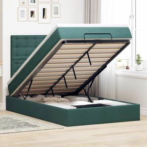 vidaXL Cadru de pat otoman cu saltele, catifea verde închis 120x190cm imagine