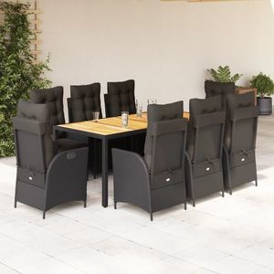 vidaXL Set mobilier de grădină cu perne, 9 piese, negru, poliratan imagine