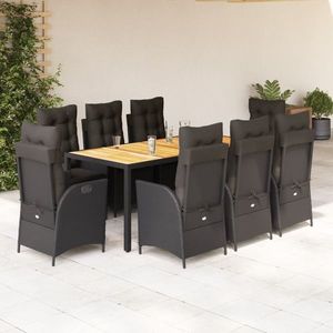 vidaXL Set mobilier de grădină cu perne, 9 piese, negru, poliratan imagine