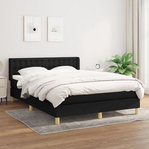 vidaXL Pat box spring cu saltea, negru, 140x190 cm, textil imagine