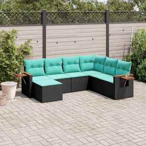 vidaXL Set canapele de grădină cu perne, 7 piese, negru, poliratan imagine