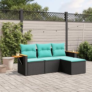 vidaXL Set mobilier de grădină cu perne, 4 piese, negru, poliratan imagine