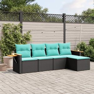 vidaXL Set mobilier de grădină cu perne, 5 piese, negru, poliratan imagine