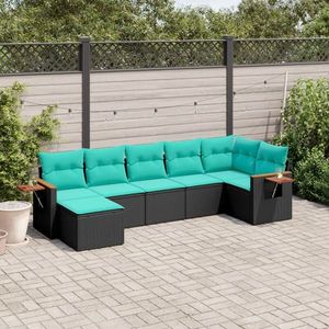 vidaXL Set canapele de grădină cu perne, 7 piese, negru, poliratan imagine