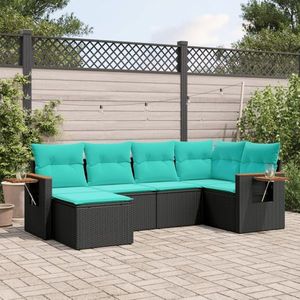vidaXL Set canapele de grădină cu perne, 6 piese, negru, poliratan imagine