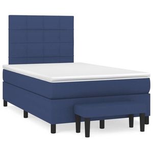 vidaXL Pat box spring cu saltea, albastru, 120x190 cm, material textil imagine