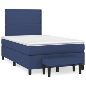 vidaXL Pat box spring cu saltea, albastru, 120x190 cm, material textil imagine