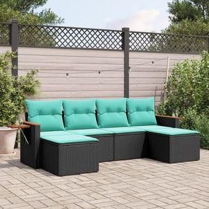 vidaXL Set canapele de grădină cu perne, 6 piese, negru, poliratan imagine