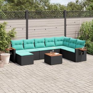 vidaXL Set mobilier de grădină cu perne, 9 piese, negru, poliratan imagine