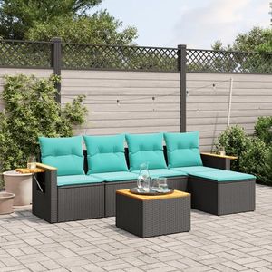 vidaXL Set canapele de grădină cu perne, 6 piese, negru, poliratan imagine