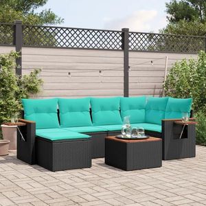 vidaXL Set canapele de grădină cu perne, 7 piese, negru, poliratan imagine