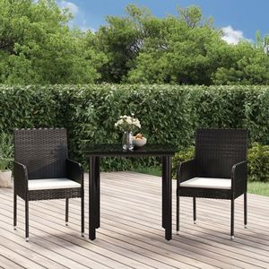vidaXL Set mobilier de grădină cu perne, 3 piese, negru, poliratan imagine