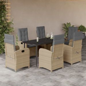 vidaXL Set mobilier pentru grădină, 7 piese, cu perne, bej, poliratan imagine
