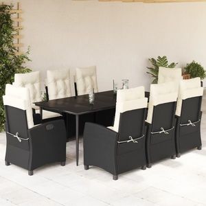 vidaXL Set mobilier de grădină cu perne, 9 piese, negru, poliratan imagine