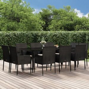 vidaXL Set mobilier de exterior cu perne, 11 piese, negru, poliratan imagine