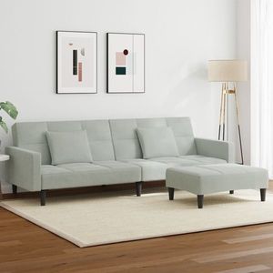 vidaXL Canapea extensibilă cu taburet, 2 locuri, gri deschis, catifea imagine
