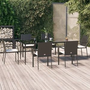 vidaXL Set mobilier de grădină cu perne, 7 piese, negru, poliratan imagine